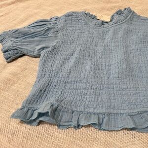 Free People New with Tags Smocked Cropped Ruffle Hem Blouse